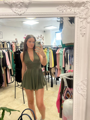 All Colours Slinky Halter Neck Frill Tie Mini Dress