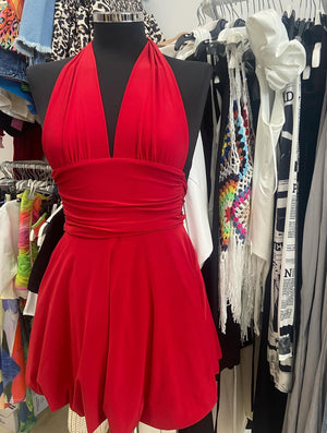 All Colours Slinky Halter Neck Frill Tie Mini Dress