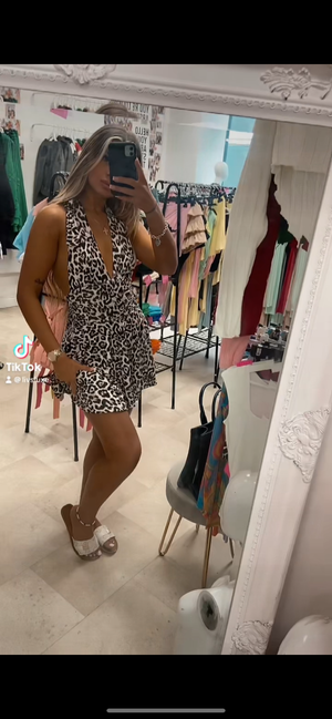 All Colours Slinky Halter Neck Frill Tie Mini Dress