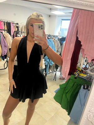 All Colours Slinky Halter Neck Frill Tie Mini Dress