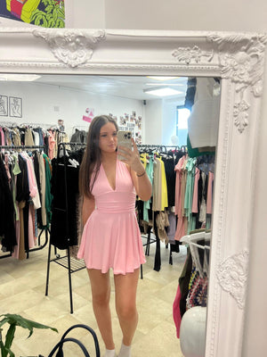 All Colours Slinky Halter Neck Frill Tie Mini Dress